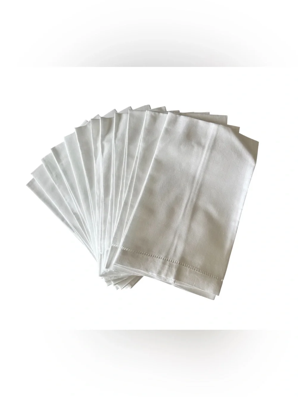 Set of 12 White Linen Cotton Blend Guest Towels - Classic Hemstitch